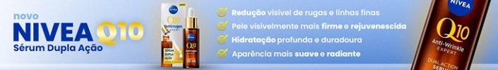Imagem do banner promocional da nova linha de sérum Nivea Q10 Sérum Dupla Ação.